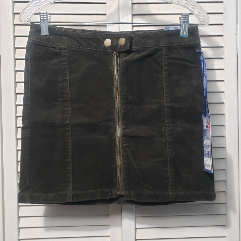 Blue Spice Corduroy Mini Skirt Juniors Size 3 Charcoal Gray Full Zip Front NWT